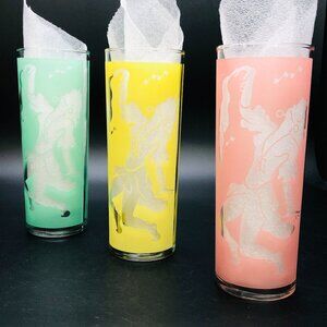 60s Gypsy Carnival Dancer Tom Collins Cocktail Glass Frosted Pastel Midcentury